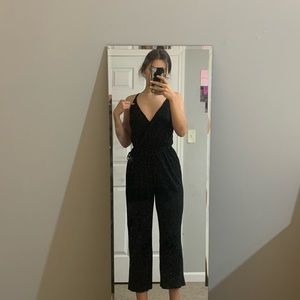 Black Ribbed Tie Wrap-Around Jumpsuit